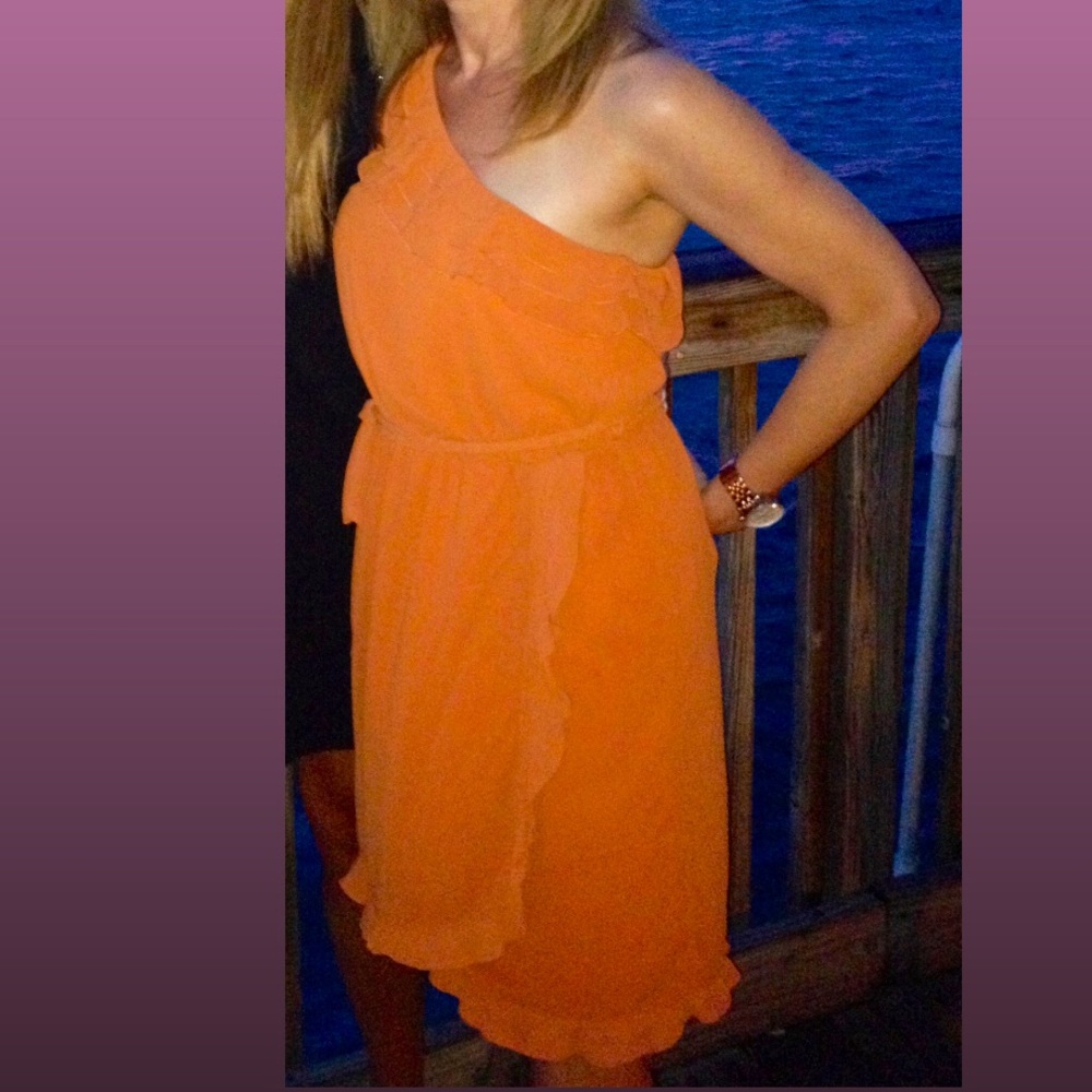 One Shoulder Ruffled Dress w/ Waist Tie